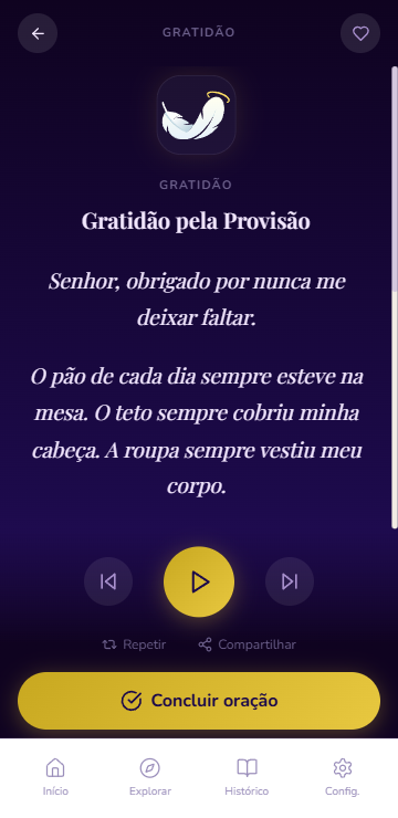 Tela de leitura de oracao do app Alma Leve.