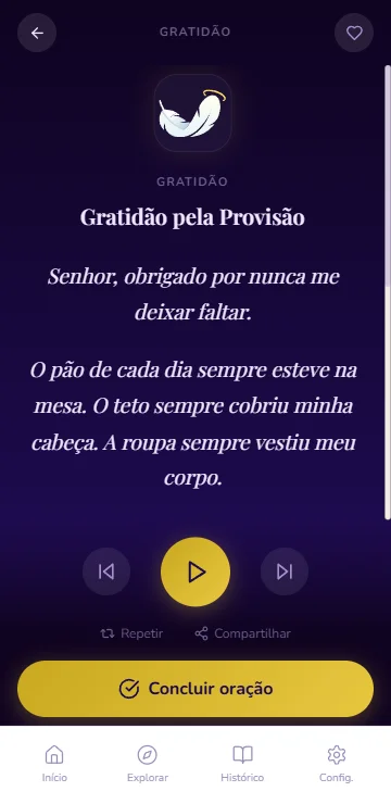 Tela de leitura de oracao do app Alma Leve.